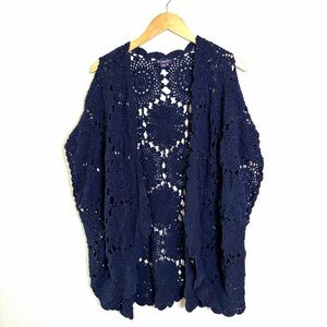 Crochet cardigan cottagecore Roaman's Deep Blue Women's sz 3x 4x 100% cotton